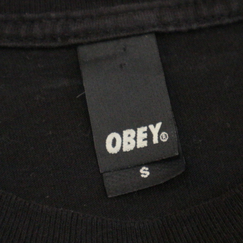 00s USA製 OBEY × PUBLIC ENEMY Tシャツ S ブラック オベイ パブリックエネミー ロゴ 両面プリント hiphop raptee ストリート スケート_画像3