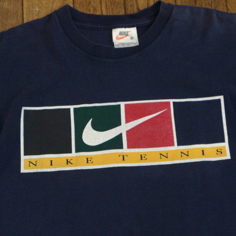 90s USA製 NIKE TENNIS Tシャツ M ネイビー スウオッシュ ロゴ 両面プリント 半袖 ナイキ テニス ヴィンテージ