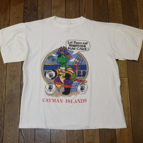 90s Tortuga Rum Cake Tシャツ L ホワイト Cayman Islands ラムケーキ カメ オウム イラスト スーベニア USA 企業 お菓子 ヴィンテージ_画像2