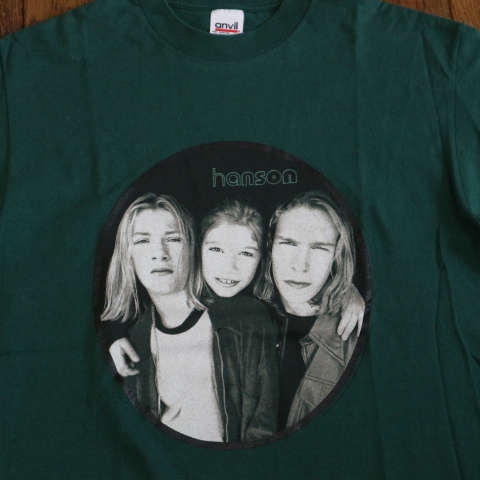 1997 USA製 Hanson MMMBOP Tシャツ L グリーン ハンソン フォト 両面 オフィシャル バンド ロック 90s ヴィンテージ_画像1