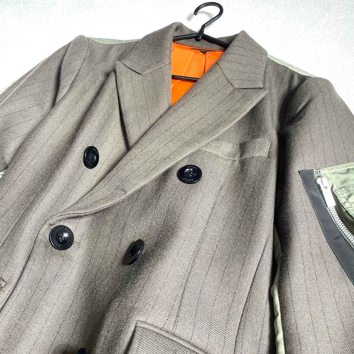 【sacai】チョークストライプ ダブルブレスト コート sacai サカイ ダブルブレストチョークストライプジャケット