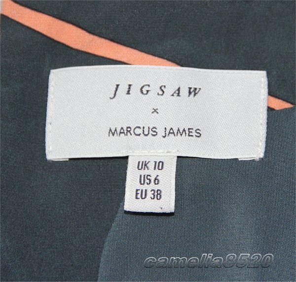 ジグソー Jigsaw X Marcus James フィット＆フレア ワンピース チューリップ柄 紺 シルク UK10 EU38 M 新品 Dancing Tulip Fitted Dress_画像2