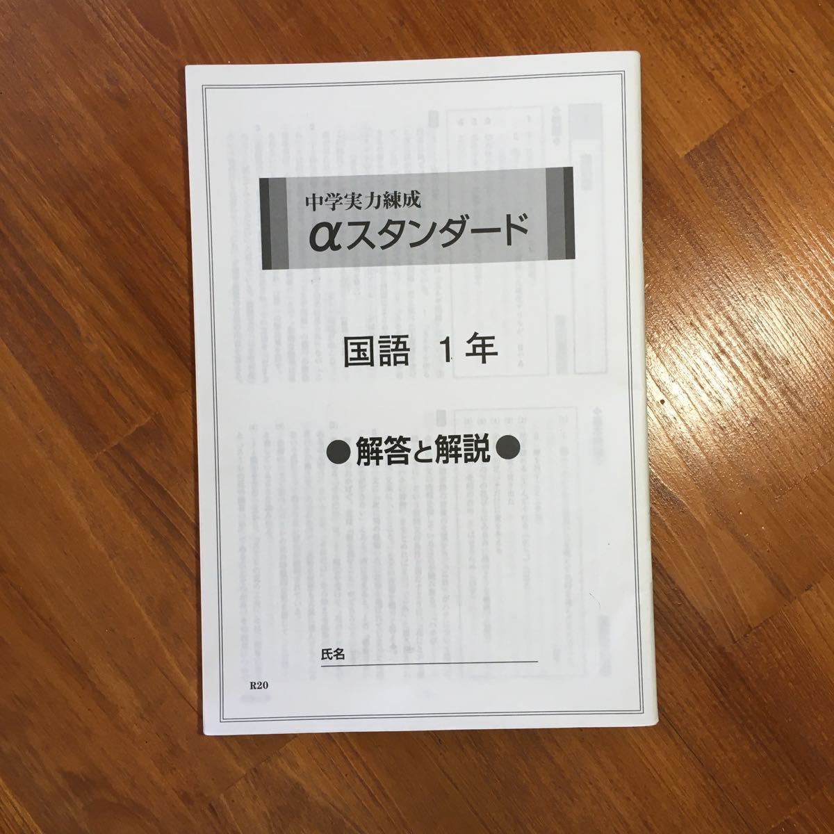 【送料無料】中学実力練成αスタンダード 国語 1年　解答と解説のみ