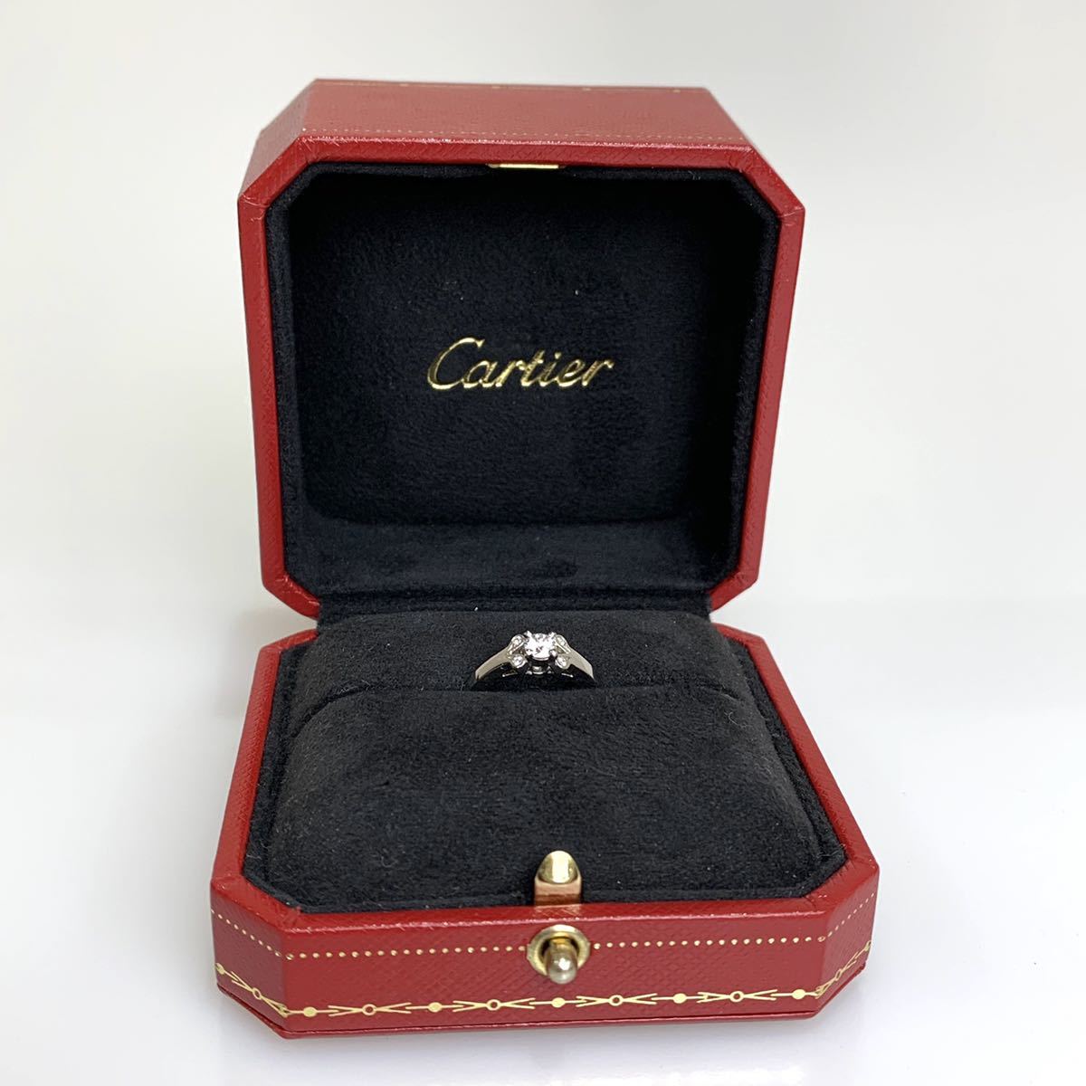 鑑定書 保証書付き Cartier カルティエ リング 48 バレリーナリング Pt950×ダイヤモンド 5Pダイヤ センターダイヤ0.23カラット