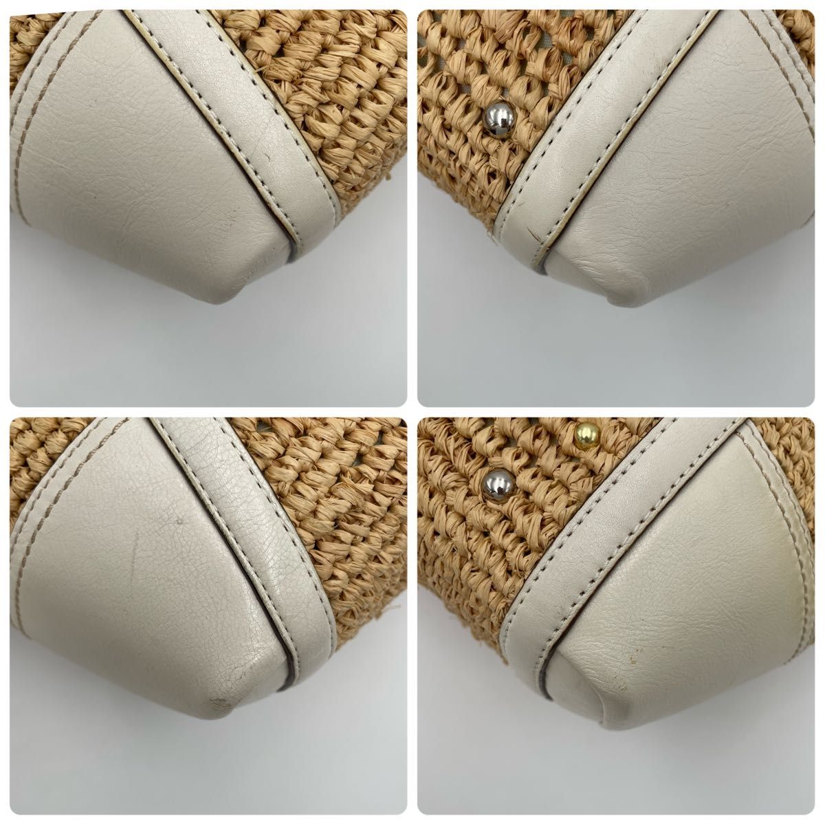 【極美品】コーチ トートバッグ アイボリー 肩掛け 本革 10529 レザー 美品】A4可 COACH コーチ トートバッグ ストロー×レザー 本革