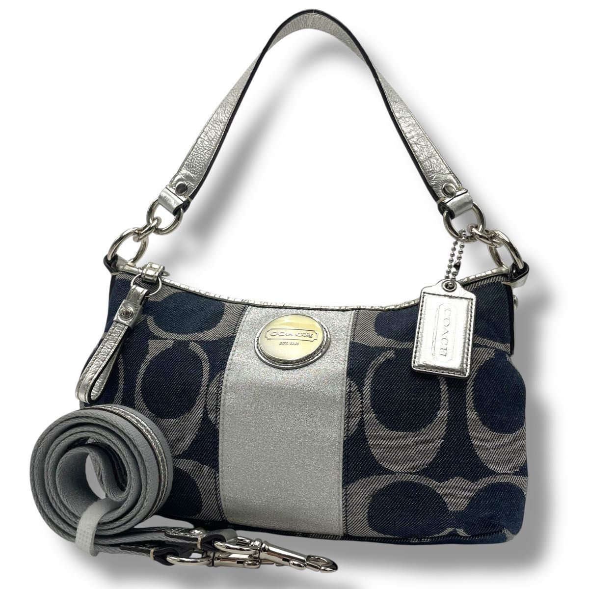 極美品! コーチ 2way ワンショルダー バッグ ショルダー シグネチャー 良品】COACH コーチ 2way ワンショルダーバッグ デニム×レザー