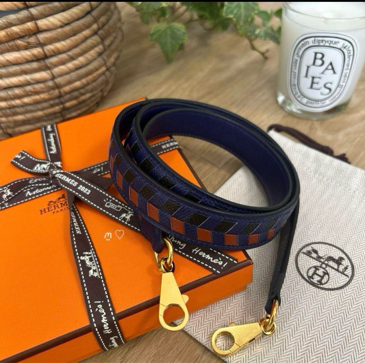 【HERMES】トレッサージュショルダーストラップ25 mm エルメス トレサージュドゥキュイール25mm バンドリエール