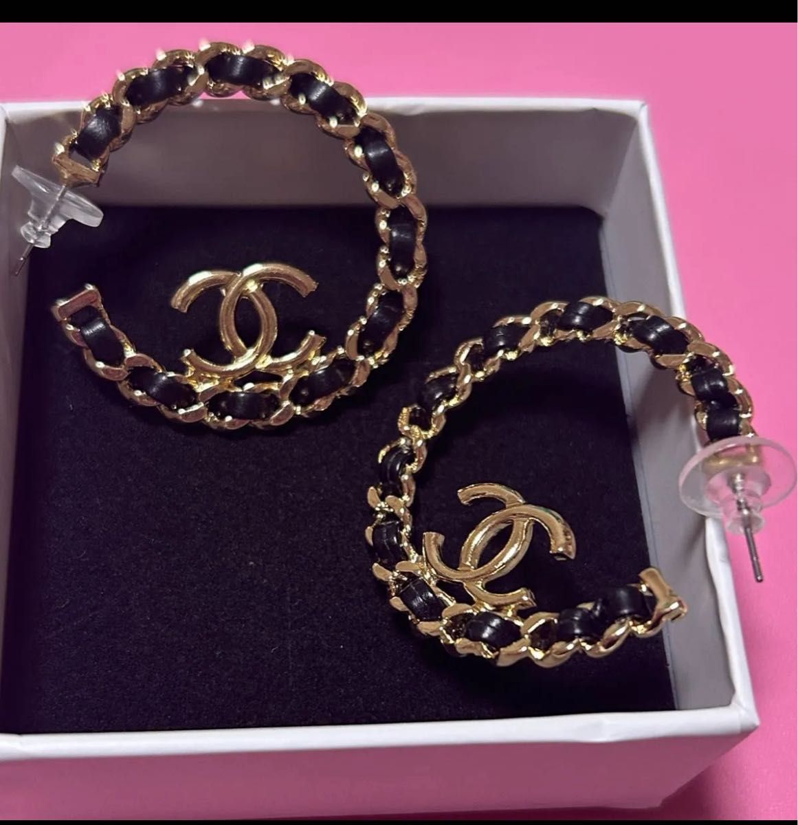 華やか♪【CHANEL】フープピアス ゴールド CCロゴ CCロゴ チェーンデザイン フープピアス ゴールド シャネル