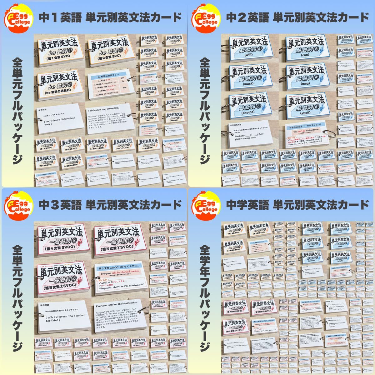 【全学年フルパッケージ】単元別英文法カード　中学生　テスト　復習　予習　参考書 全学年フルパッケージ】単元別英文法カード 中学生 テスト 復習