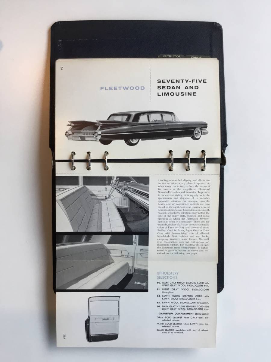 1959 year Cadillac dealer album data book original Vintage Ame car 1959 Cadillac Dealer Album Data Book