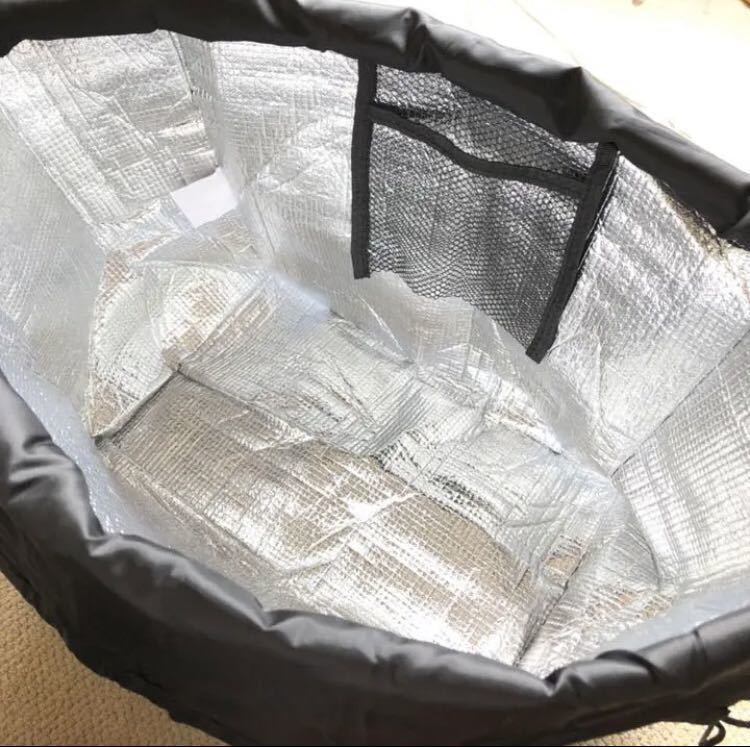保冷バッグ 大容量 エコバッグ レジかご 折りたたみタイプ 保冷はっ水素材使用 L ビッグサイズ 黒白　シマシマ