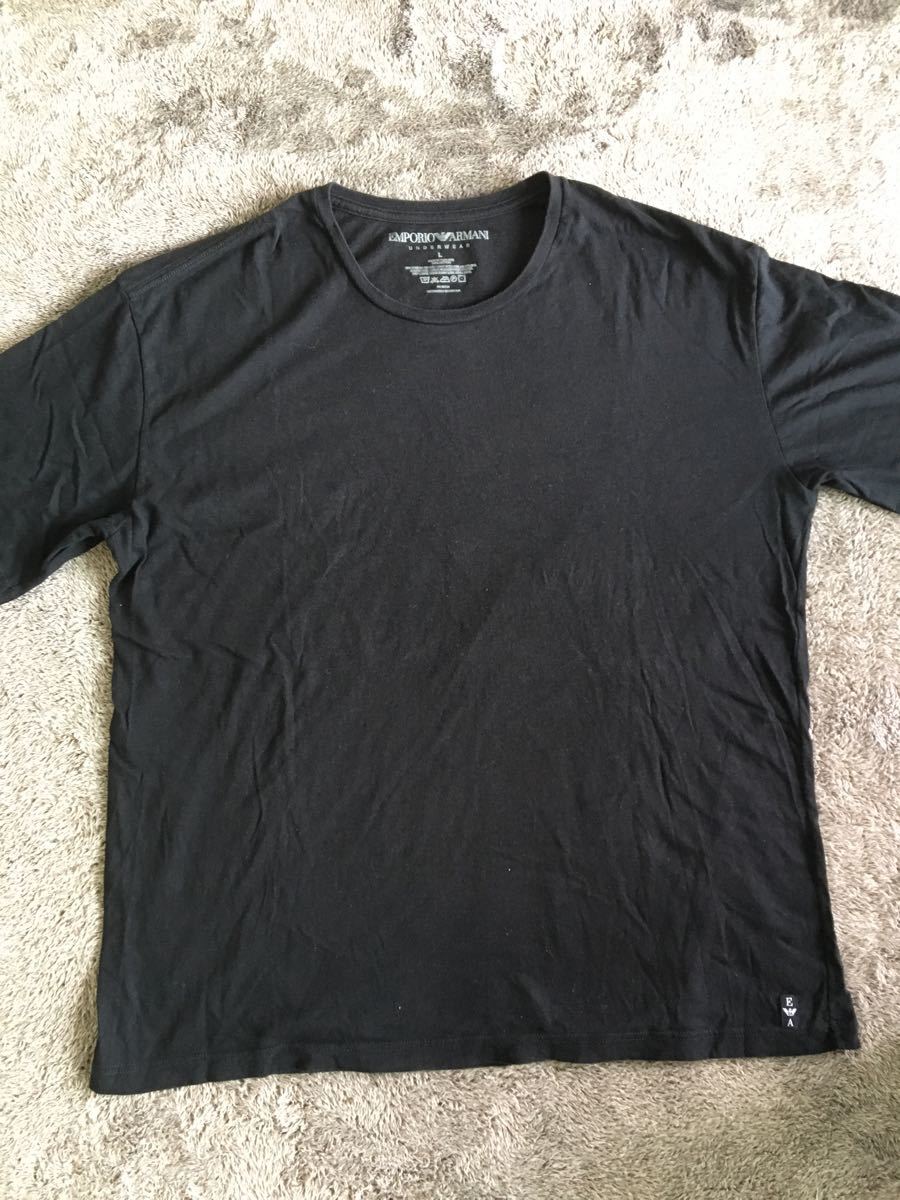 【値下げ】エンポリオアルマーニ：Tシャツ：半袖：丸首：L：黒色：無地：私服　男性