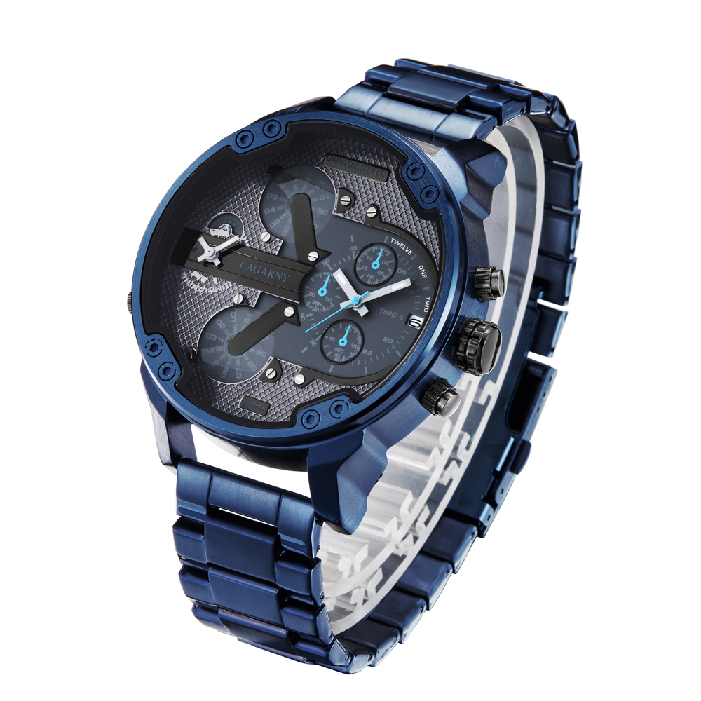 Cagarny 6820 Classic Design Quartz Watch Men's Fashion Men's Men's Watch Blue Stainless Steel Dual Relodio Masculino XFCS