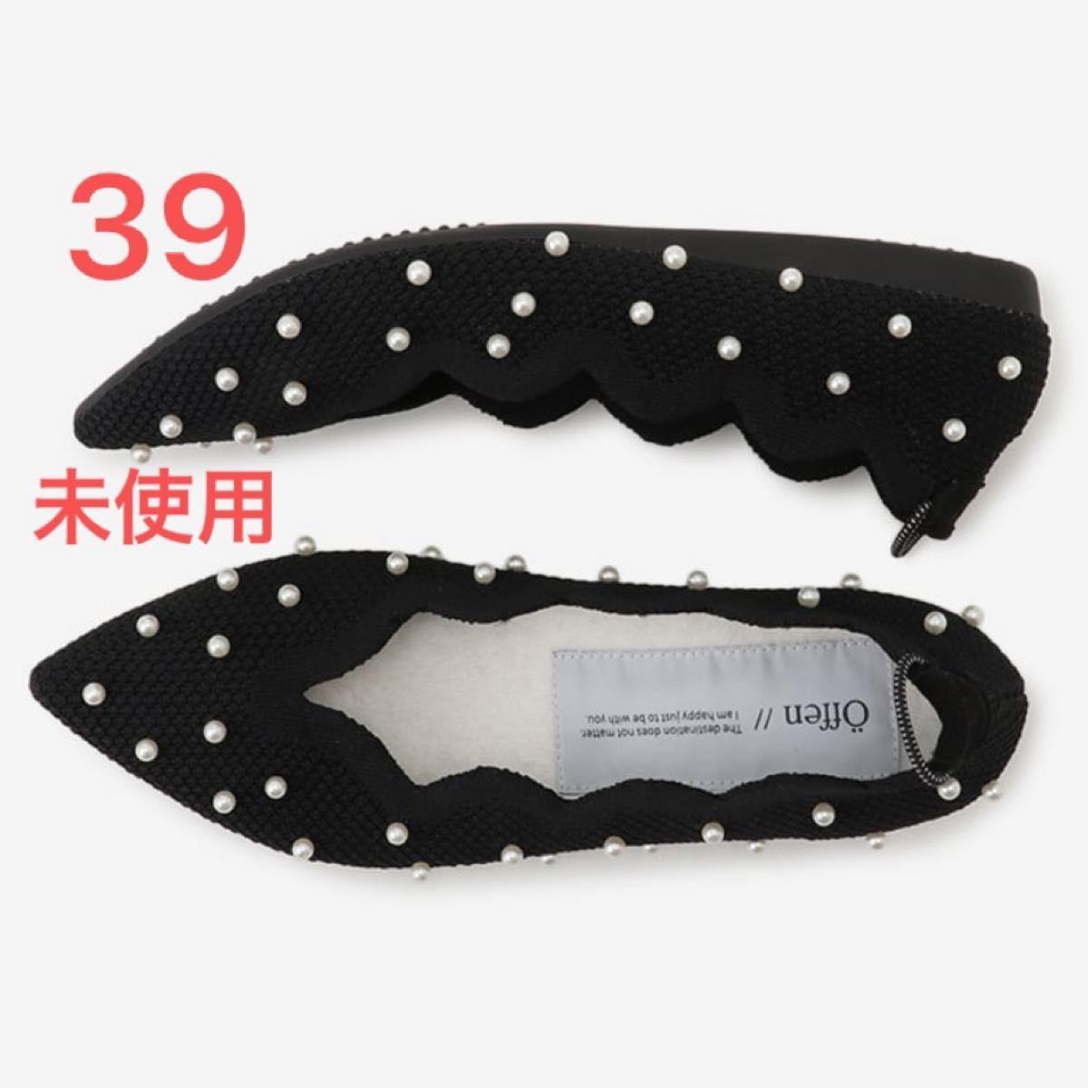 新品未使用offen オッフェンパンプス 未使用 Offen パンプス 黒 pointed-OPERAN PEARLS オッフェン 39