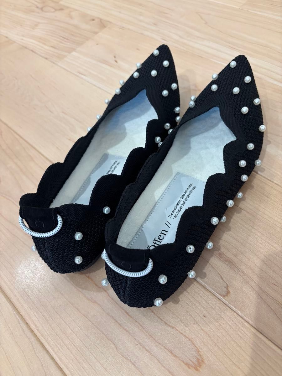 新品未使用offen オッフェンパンプス 未使用 Offen パンプス 黒 pointed-OPERAN PEARLS オッフェン 39