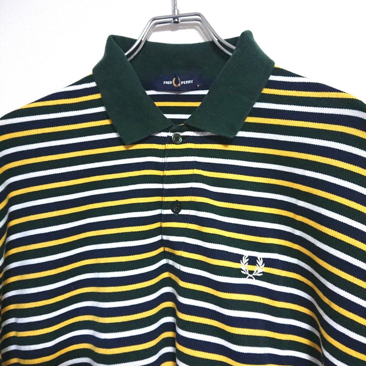 【新品同様】FRED PERRY フレッドペリー ロゴ刺繍 ポロシャツ 表記 M 実寸 XLサイズ】FRED PERRY フレッドペリー ボーダー柄