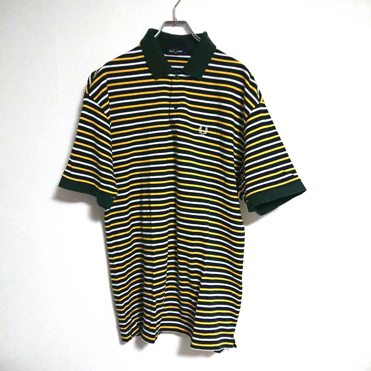 フレッドペリーイタリア製 ビッグサイズ<刺繍ロゴ ポロシャツ>M0132m 表記 M 実寸 XLサイズ】FRED PERRY フレッドペリー ボーダー柄