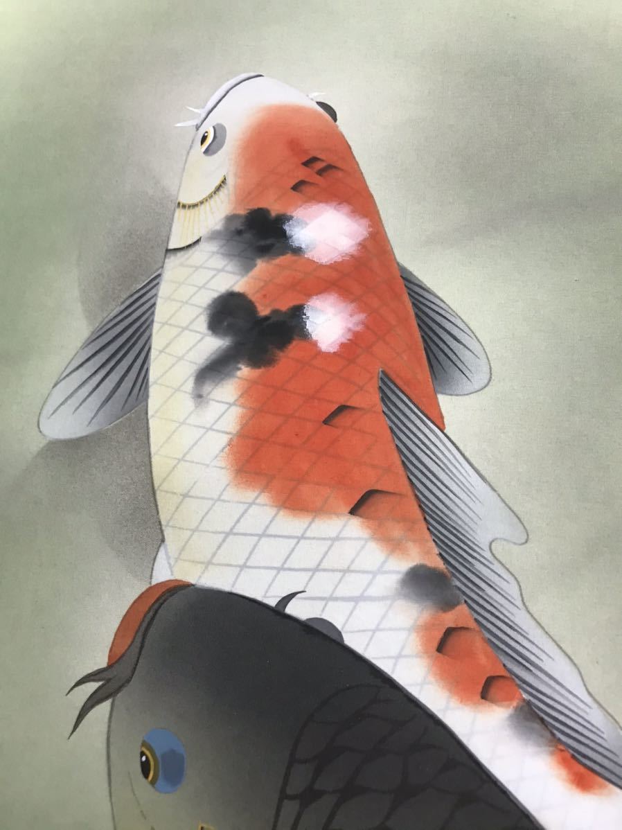 特価定番 ヤフオク! - 真作 新品 福田春峰 遊鯉 尺五立 掛軸 日本画 最安値