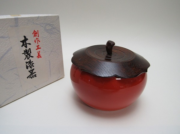 ヤフオク! - O207032【 古い 創作工芸 木製 漆器 柿形菓子器 ...