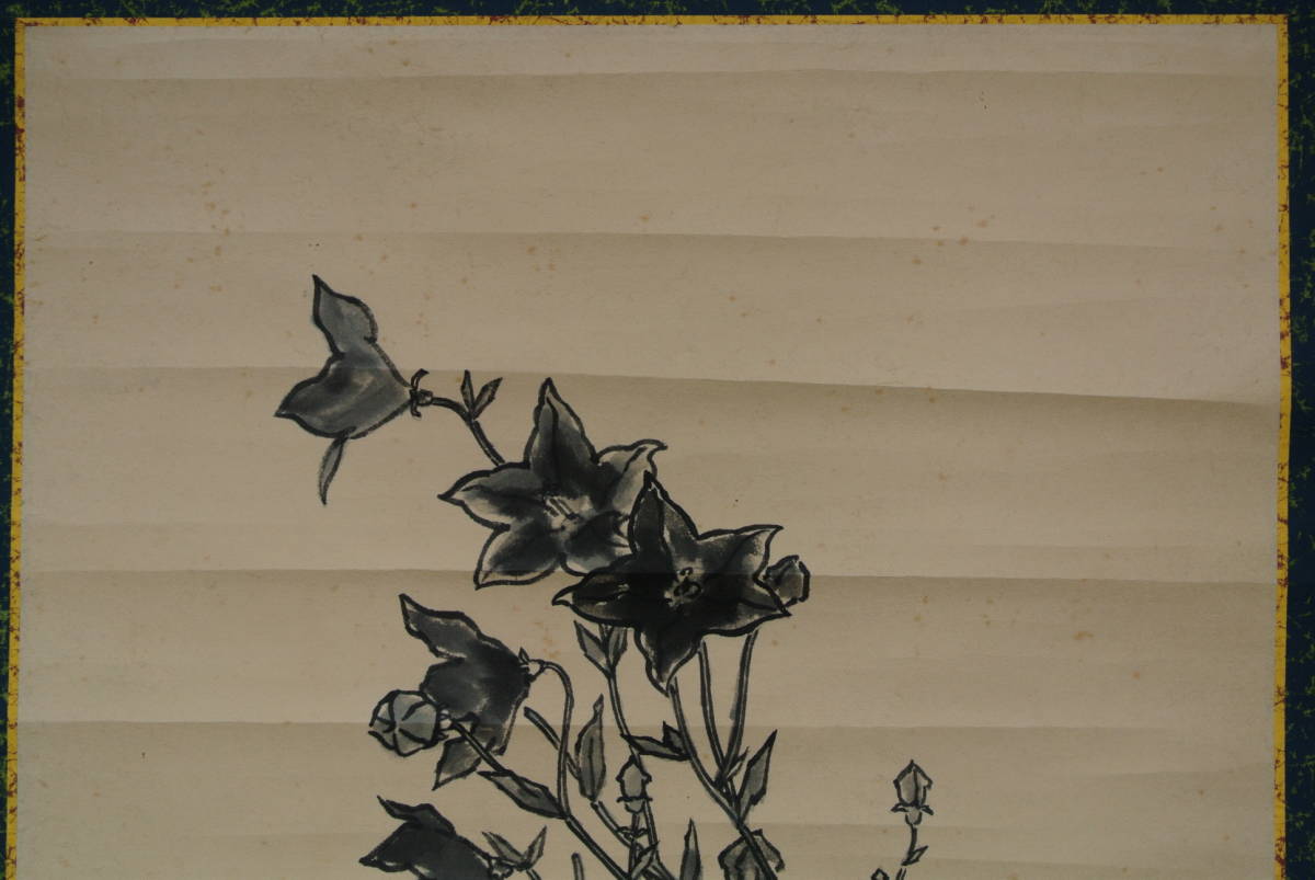 [ board Tsu . Hara [..] autograph hanging scroll flower Chinese bellflower ] inspection ] plant . Japanese picture old fine art art illustration design peace antique antique picture volume thing interior floor between 