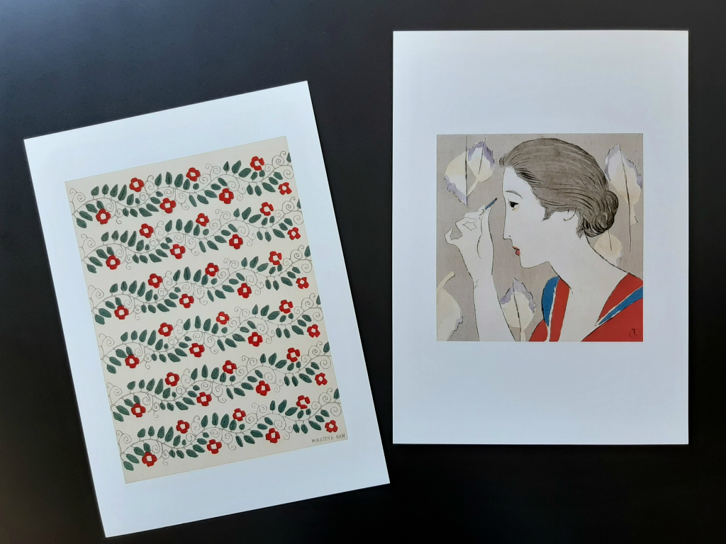 Takehisa Yumeji 竹久夢二 『霜葉散る』『蔓草』 木版複製 印刷画 2点セット！☆ B4サイズ 美人画 大正ロマン 港屋絵草紙店 叙情 朝日新聞_画像1