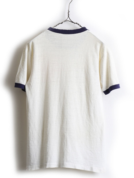 60s USA製 ビンテージ ★ Champion チャンピオン 3段 染み込み プリント 半袖 リンガー Tシャツ ( 男性 メンズ M ) 古着 60年代 ランタグ_画像8