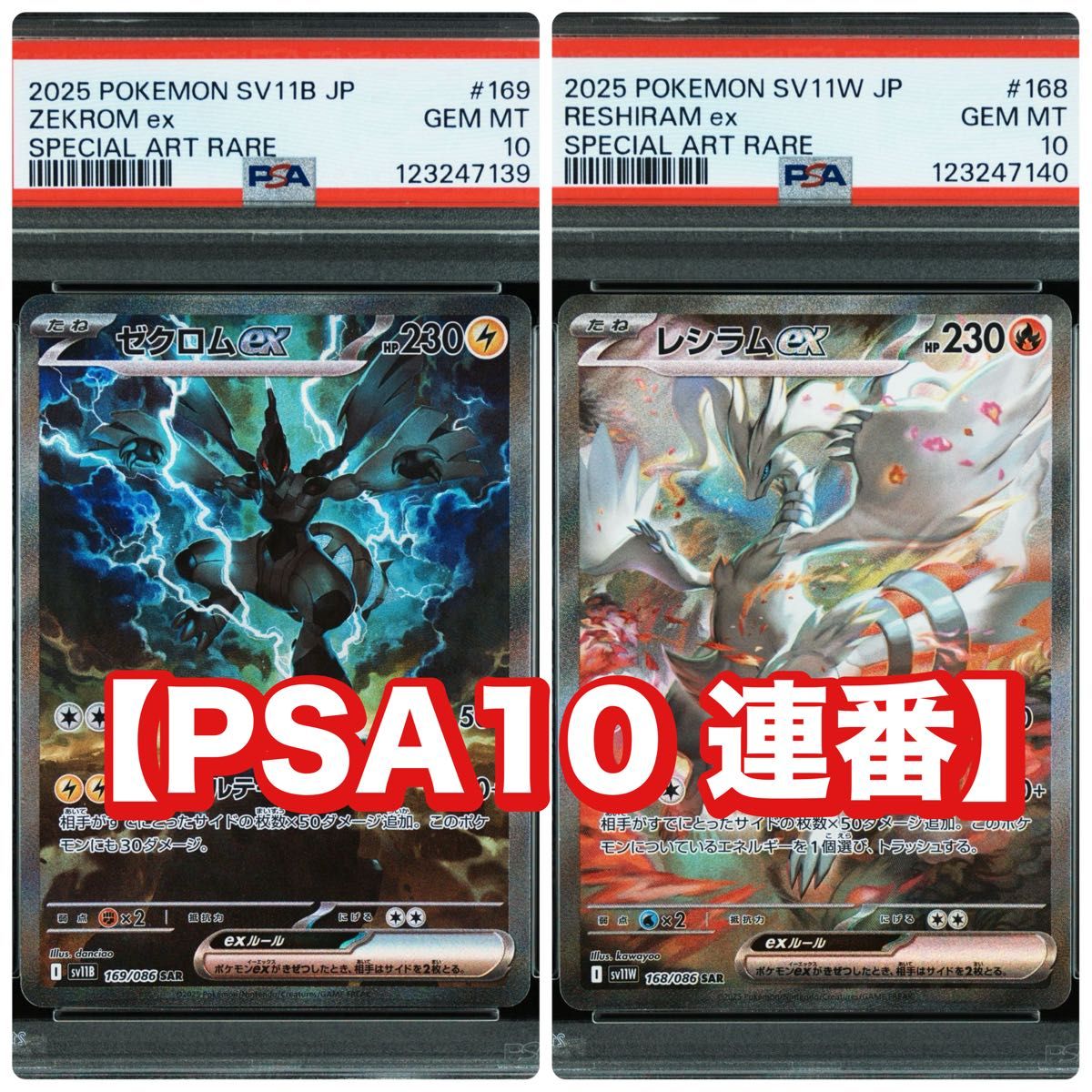 ゼクロムex レシラムex sar psa10 連番 ブラック ホワイト レシラムex ゼクロムex SAR PSA10 連番 ポケモンカード ブラック