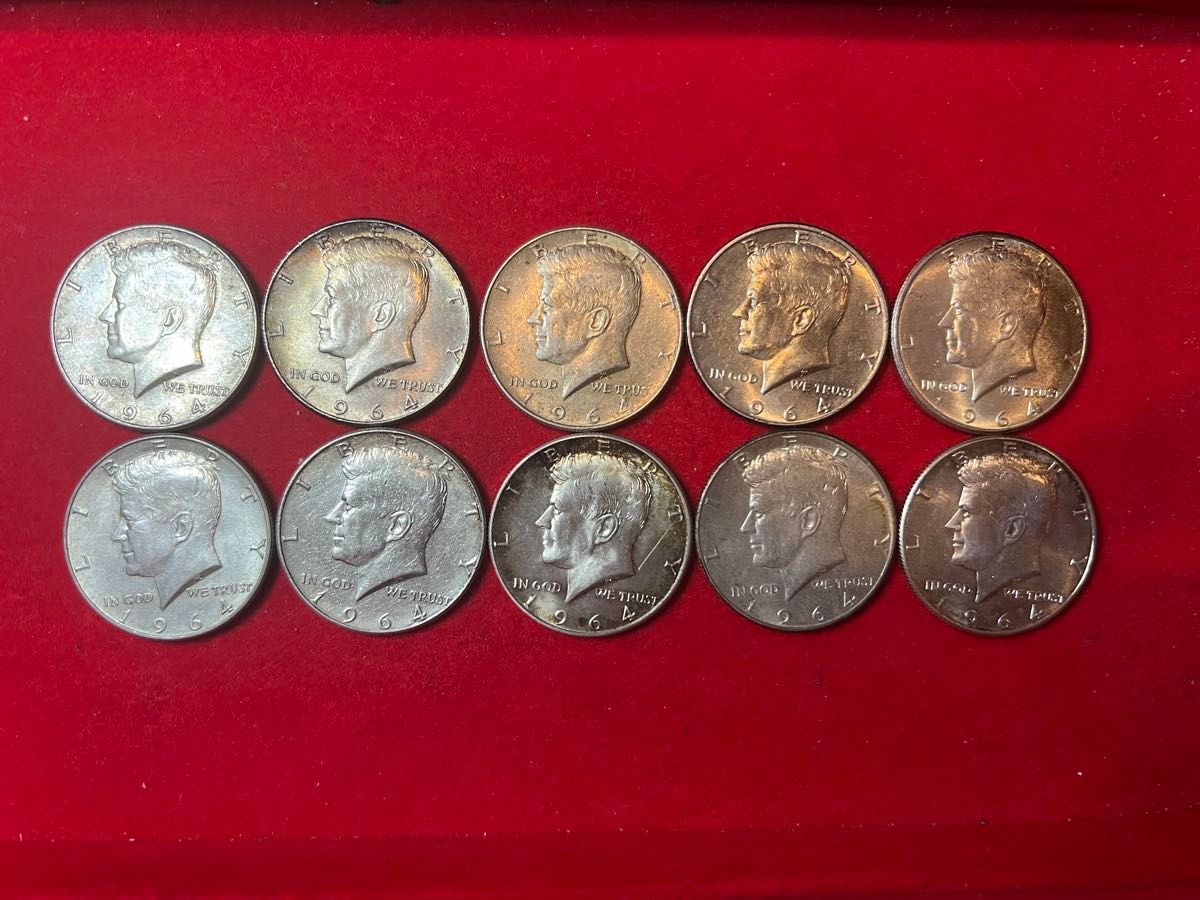 ケネディ ハーフダラー10枚 銀貨 5枚1964あり アメリカ ケネディ1964年 ハーフダラー銀貨 10枚 銀90% 硬貨 美