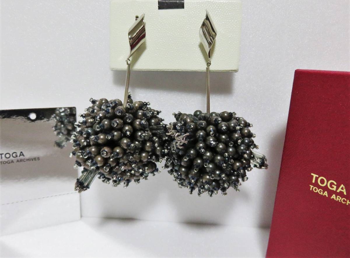 送料無料 定価1.9万 新品 TOGA Beads pierced earrings グリーン 日本製 トーガ ビーズ ピアス