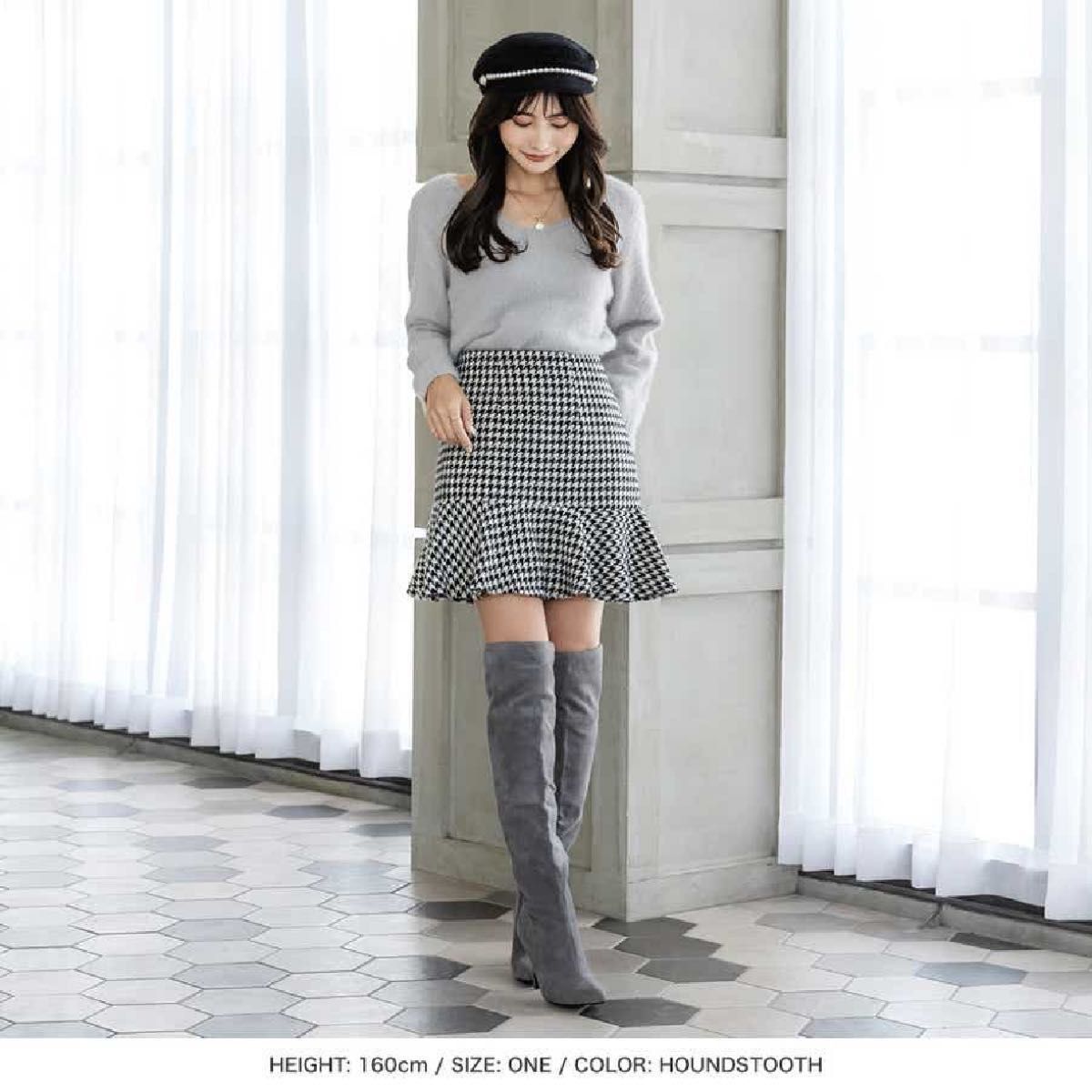 【関税込み】ダブル千鳥格子 ウール ミニスカート JULIA BOUTIQUE ウールタッチミニ丈フレアスカート 千鳥格子