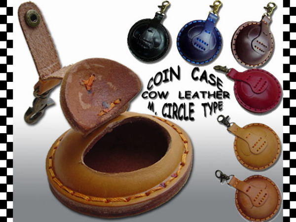 Coin Case M Oval Type Camel Hon Cowhide New