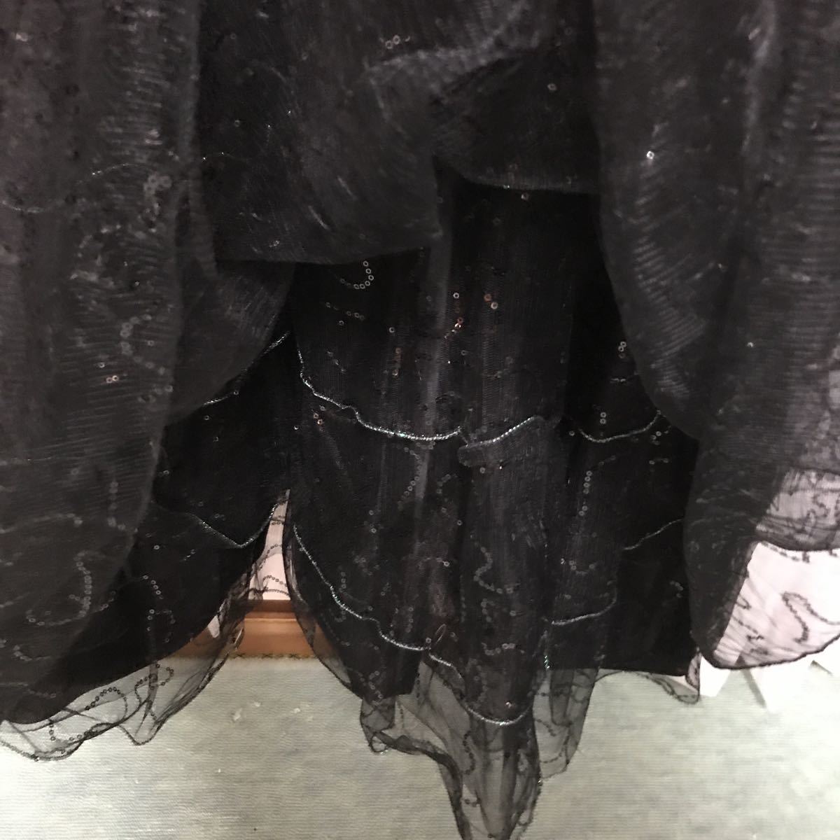  чёрный украшен блестками длинное платье L~LL размер спина резина 1 раз надеты для прекрасный товар 38,000 иен. товар 
