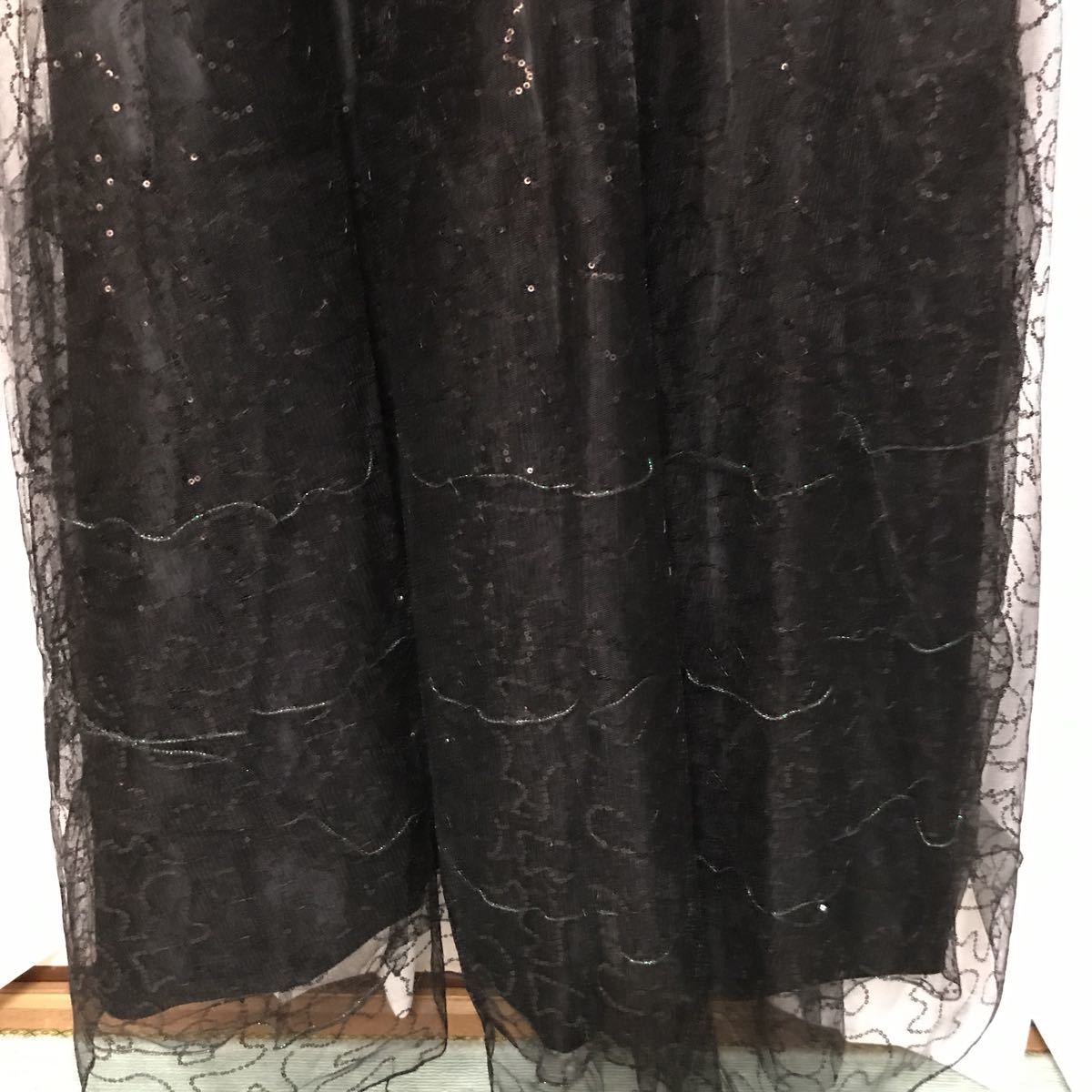  black spangled long dress L~LL size back rubber 1 times put on for beautiful goods 38,000 jpy. goods 