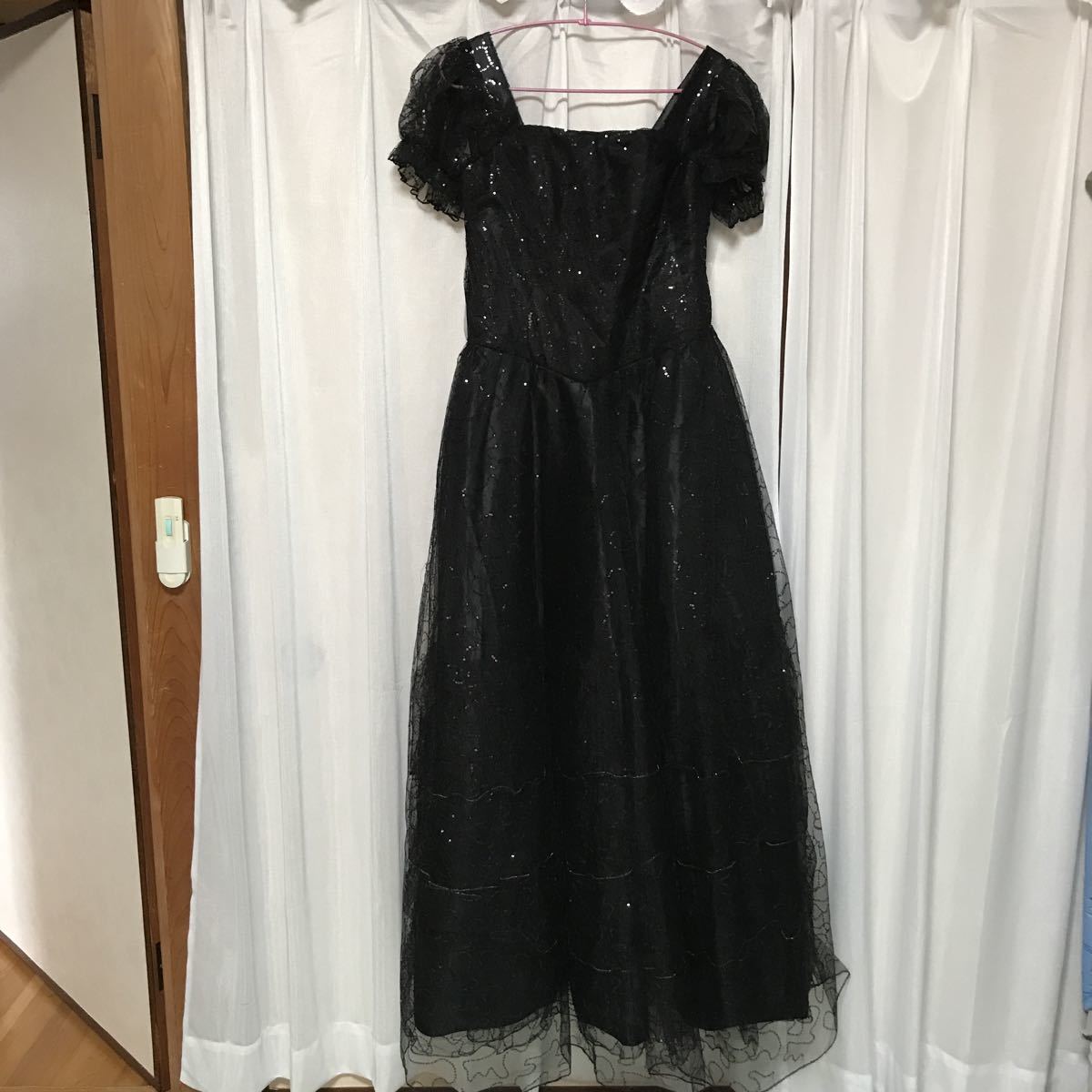  чёрный украшен блестками длинное платье L~LL размер спина резина 1 раз надеты для прекрасный товар 38,000 иен. товар 
