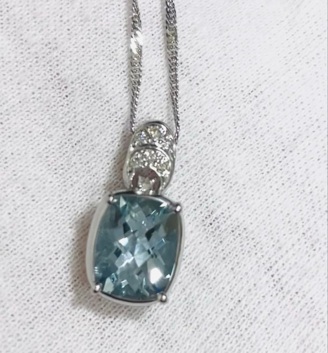 ☆Pt850/Pt1000 アクアマリン2.14ct&ダイヤ付きペンダントネックレス 42.5cm☆