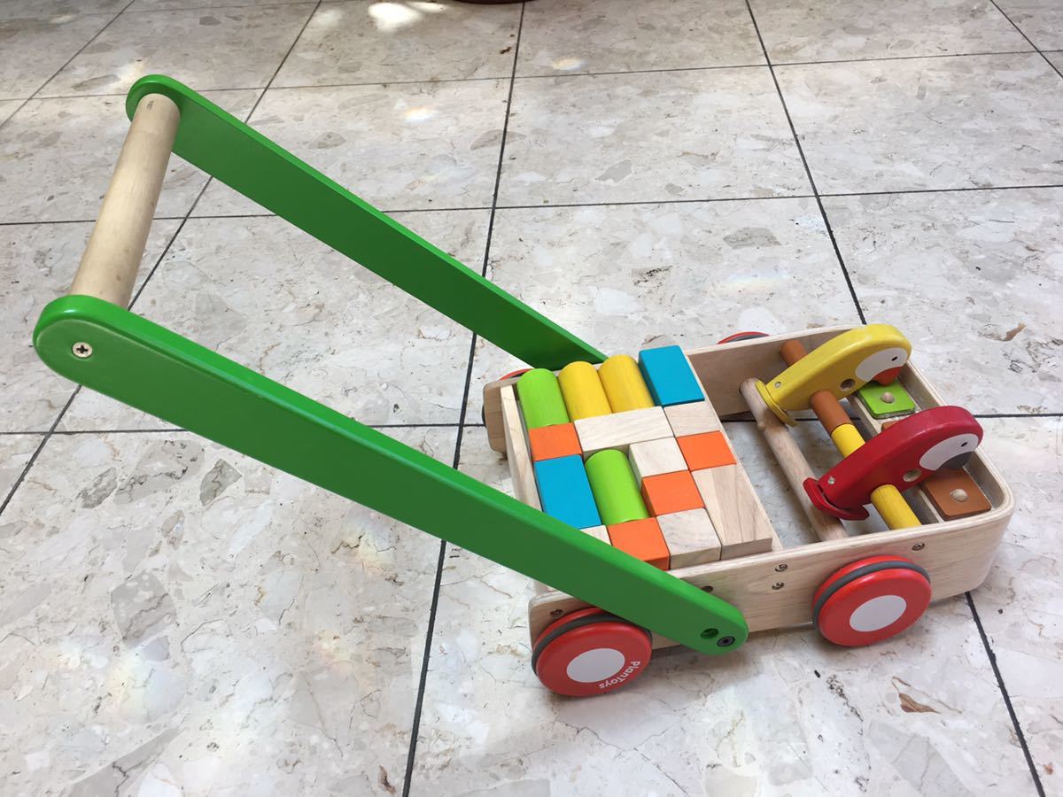 木のおもちゃ 知育玩具 つみき 木製 積み木 ベビー　美品　おもちゃ　押し車　プラントイ　PLANTOYS 子ども　cy