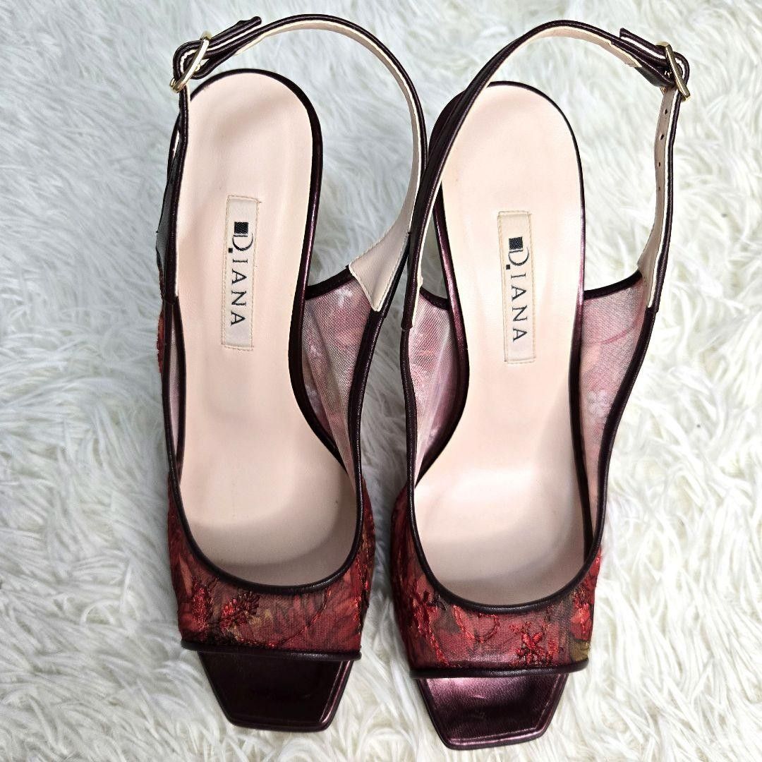 【3/16まで値下げ中】DIANA ミュシャ ハイヒールサンダル 美品 DIANA ダイアナ 絵画シリーズ ミュシャ レッドレース 23