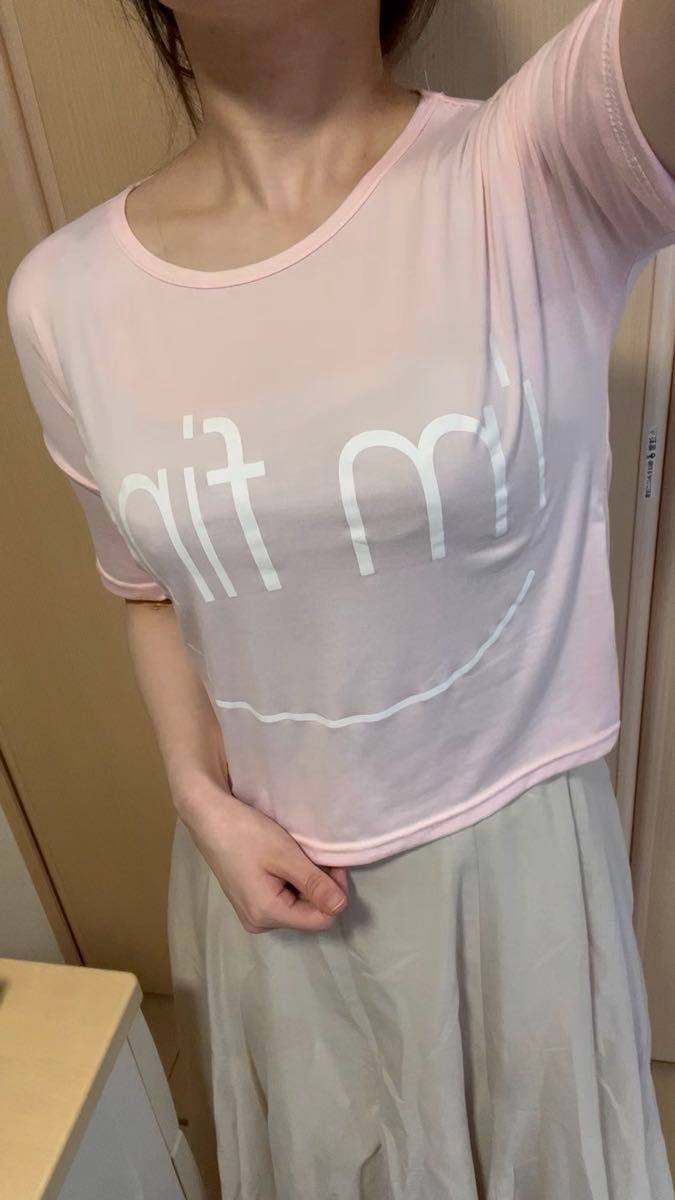 ピンク 半袖 Tシャツ I'm fine スマイルマーク 薄手 カジュアル 夏物 カジュアル