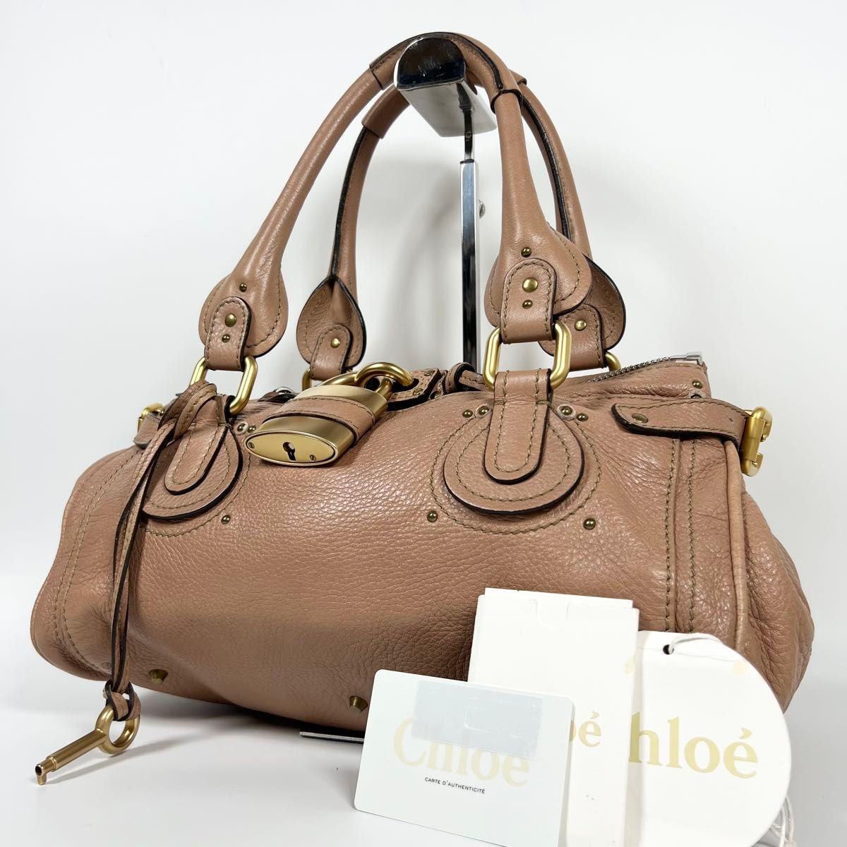 【美品】Chloe クロエ パディントン ハンドバッグ 南京錠 グレージュ 極美品】Chloe クロエ ハンドバッグ パディントン レザー 南京錠