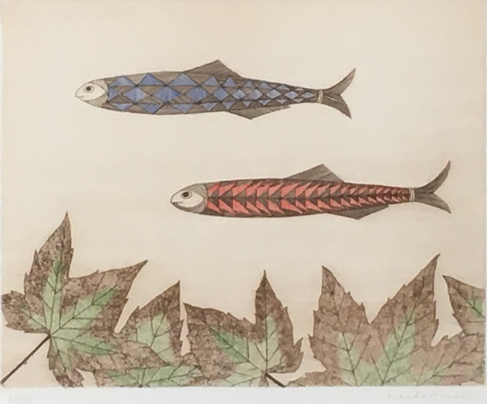 南桂子「２匹の魚」銅版画1970年/新品額/富山県出身/壷井栄・森芳雄に師事/真作保証_画像1