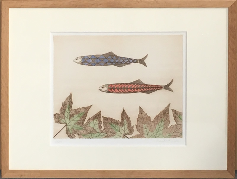 南桂子「２匹の魚」銅版画1970年/新品額/富山県出身/壷井栄・森芳雄に師事/真作保証_画像2