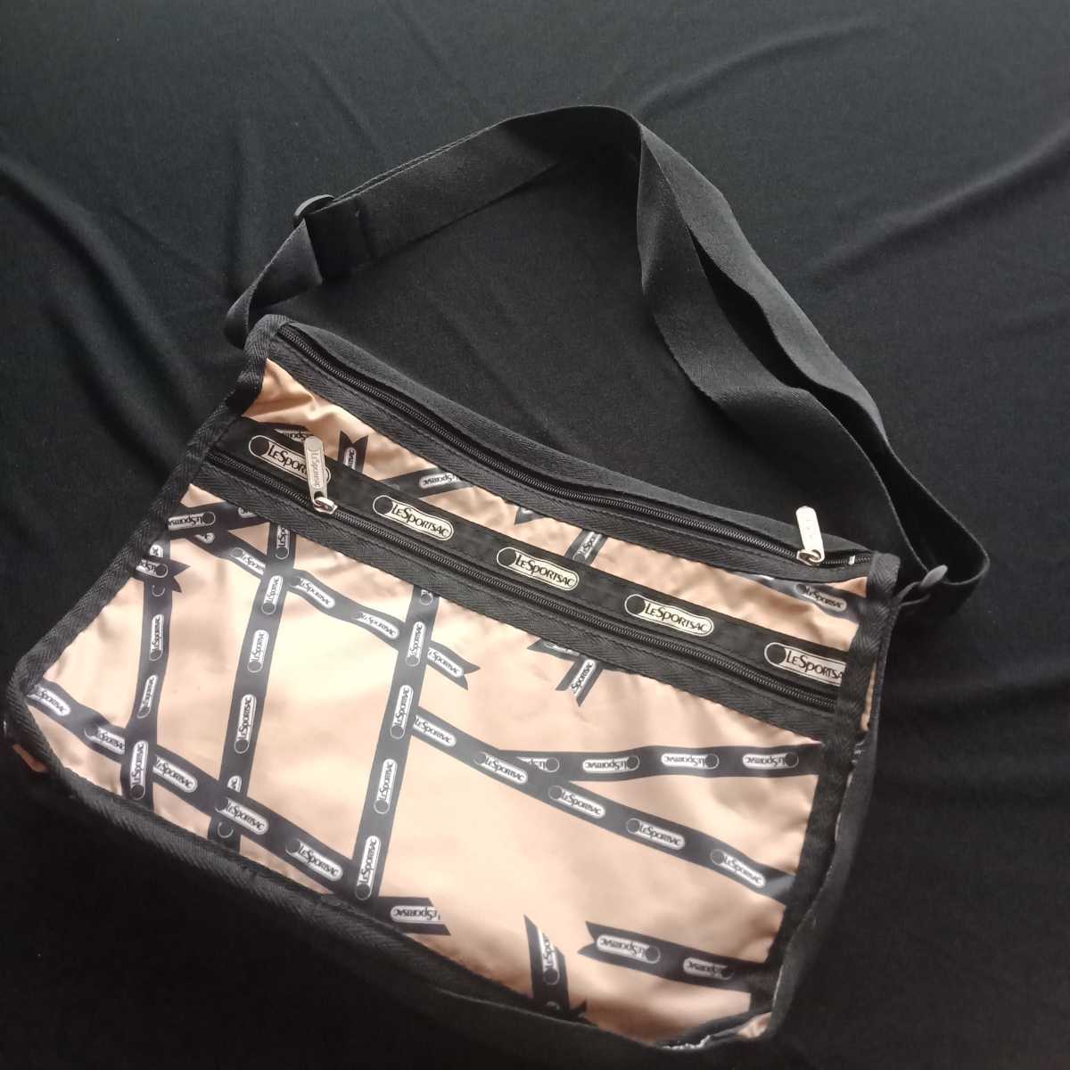 中古】 LeSportsac ⑤☆ バッグ ショルダーバッグ リボン 柄 ブラック