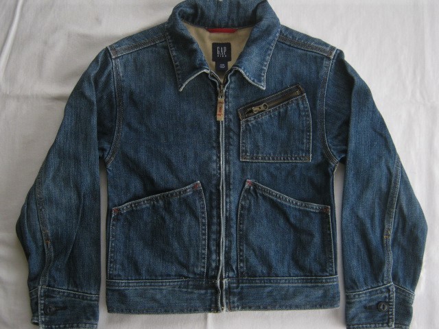 * old clothes GAP KIDS Gap Kids full Zip Denim jacket G Jean 130 child clothes front fastener cotton 100% color ..UNISEX man and woman use *