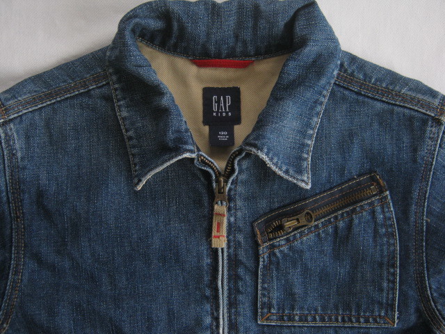 * old clothes GAP KIDS Gap Kids full Zip Denim jacket G Jean 130 child clothes front fastener cotton 100% color ..UNISEX man and woman use *