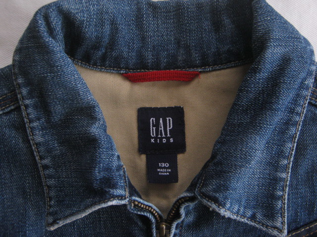 ★古着 GAP KIDS ギャップ キッズ フルジップ デニムジャケット Gジャン 130 子供服 フロントファスナー 綿100% 色落ち UNISEX 男女兼用★_画像4