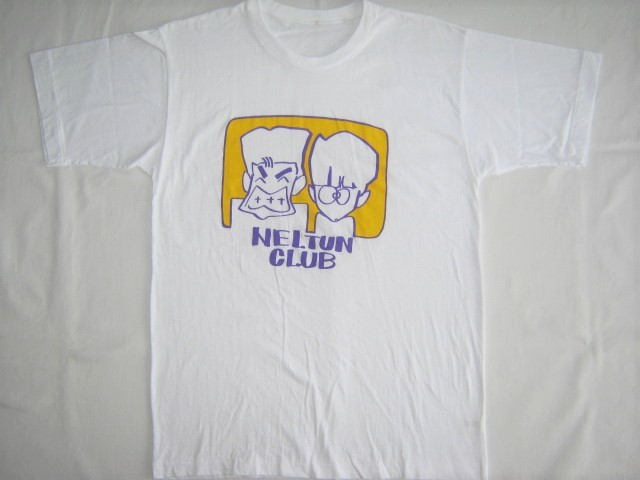 ★古着 目立つシミ・汚れ有り NELTUN CLUB ねるとん紅鯨団 Tシャツ M 白 TUNNELS とんねるず 石橋貴明 木梨憲武 当時物 古い 昭和 レトロ★_画像1