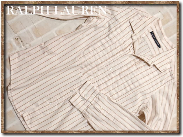  beautiful goods!!*RALPH LAUREN Ralph Lauren stripe long sleeve shirt ivory *