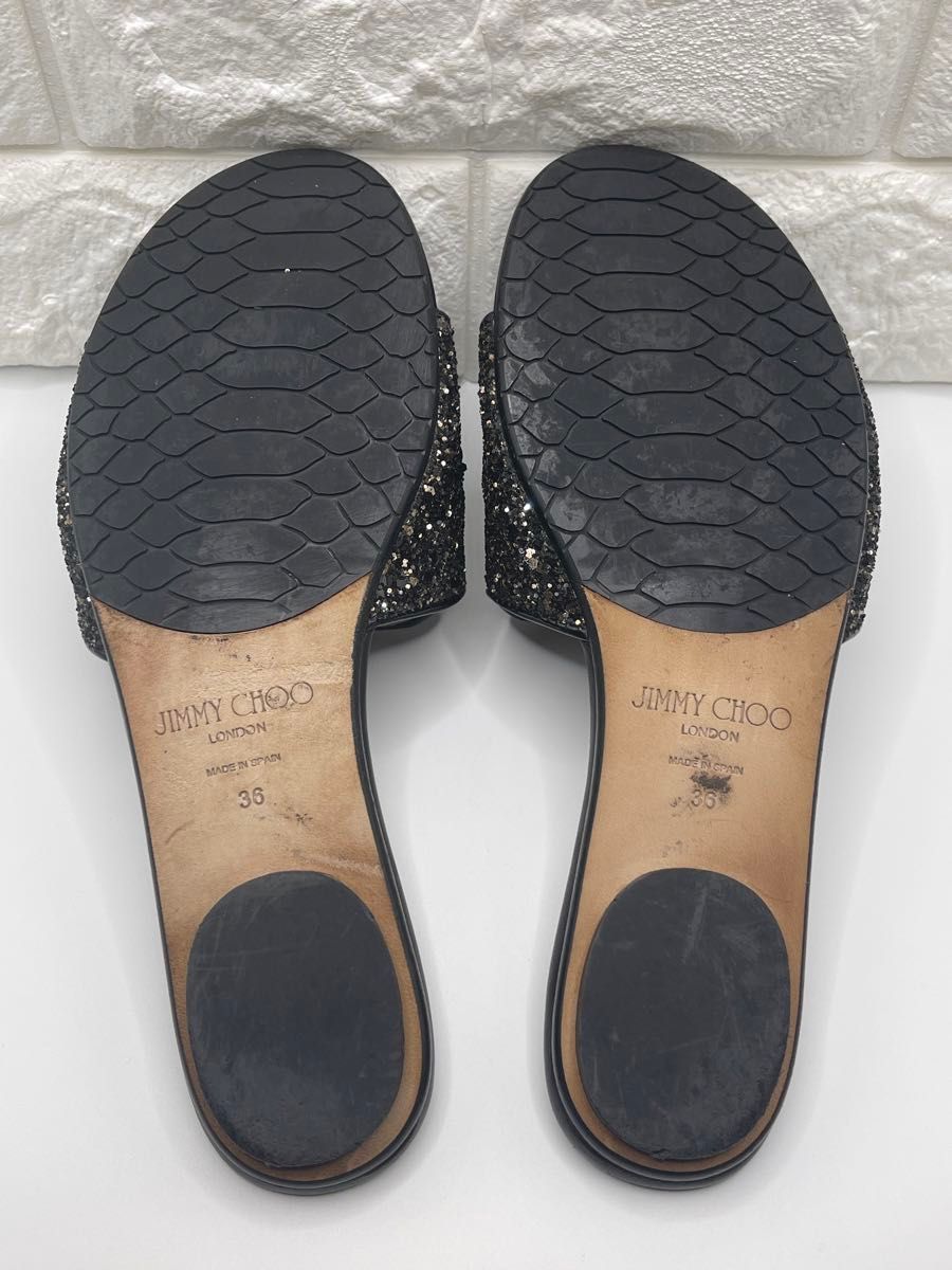 ジミーチュウ 黒 ラインストーン ヒールメッシュサンダル サンダル 36 1/2 JIMMY CHOO ジミーチュウ スパンコール サンダル ラメ 36 1/2