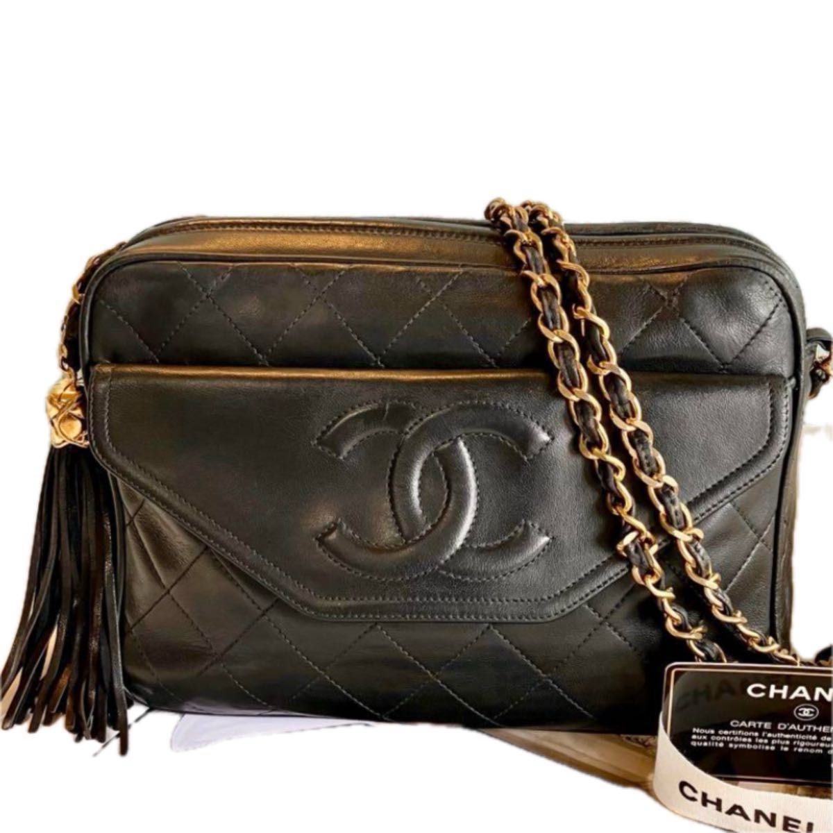 【VINTAGE】CHANEL チェーンショルダーバッグ CHANEL ヴィンテージ チェーンショルダーバッグ ブラック 鑑定