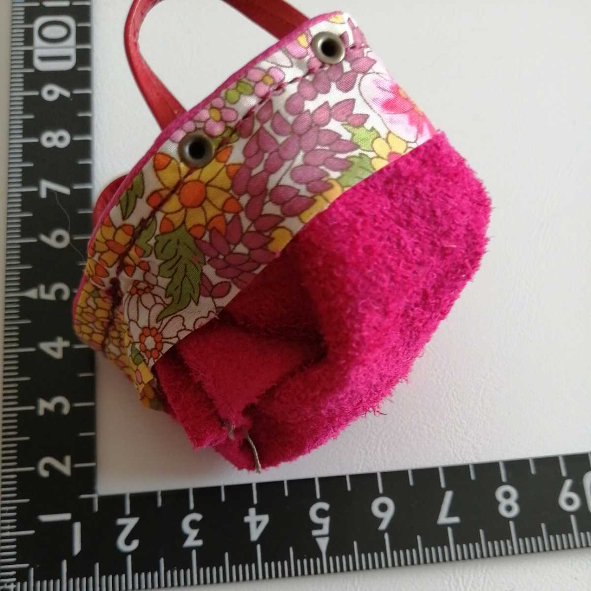 0d711 ドール用 内側 花柄 トートバッグ ピンク ジェニー momoko リカちゃん ブライス ピュアニーモ バービー 1/6ドール バッグ 鞄の画像4